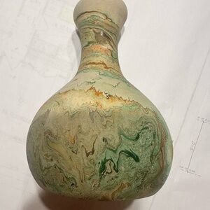 Nemadji pottery USA Marbled Ceramic Vase - Green and Tan